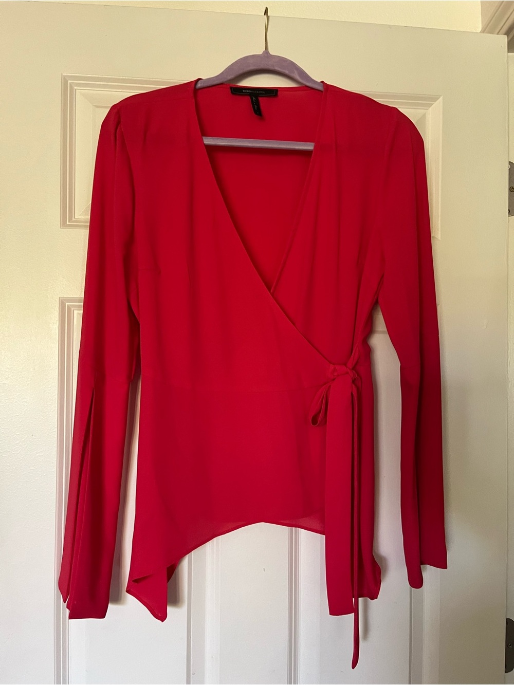 BCBG Women’s Red Wrap Blouse - Long-Sleeve